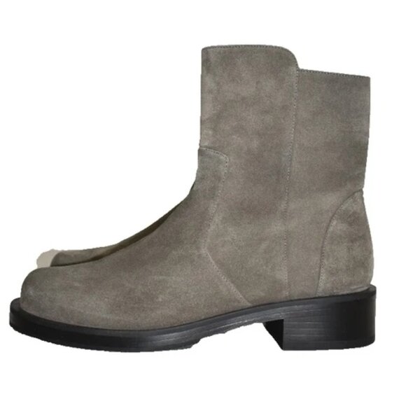 $650 STUART WEITZMAN 5050 Bold Zip Bootie STACKED BLOCK CHARCOAL SUEDE 6.5 (MG5) - Picture 2 of 8